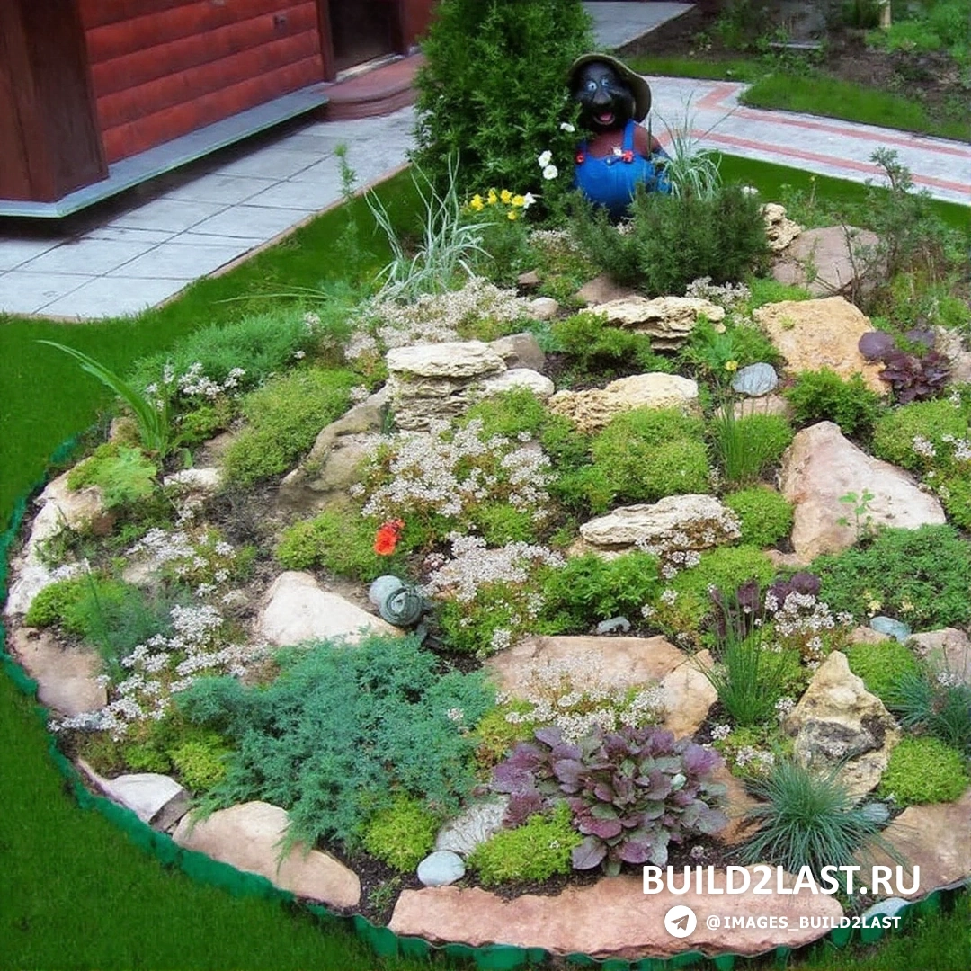 Зеленая альпийская горка как элемент ландшафтного дизайна